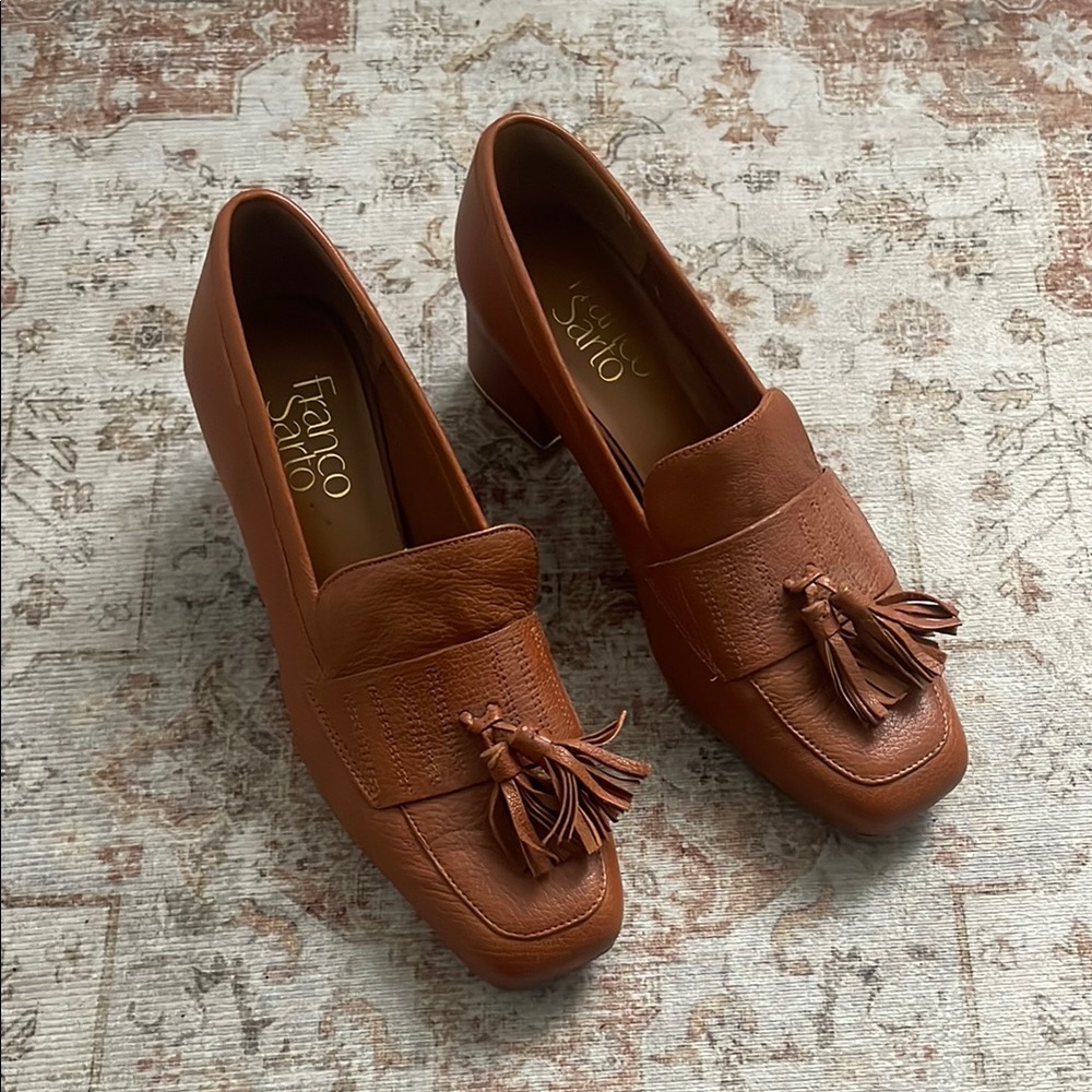 Franco Sarto Brown Tassel Loafer Heels